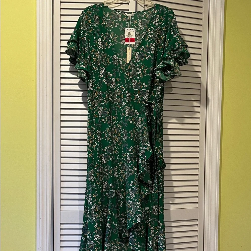 NWT Max Studio Midi green floral wrap dress - Picture 3 of 9